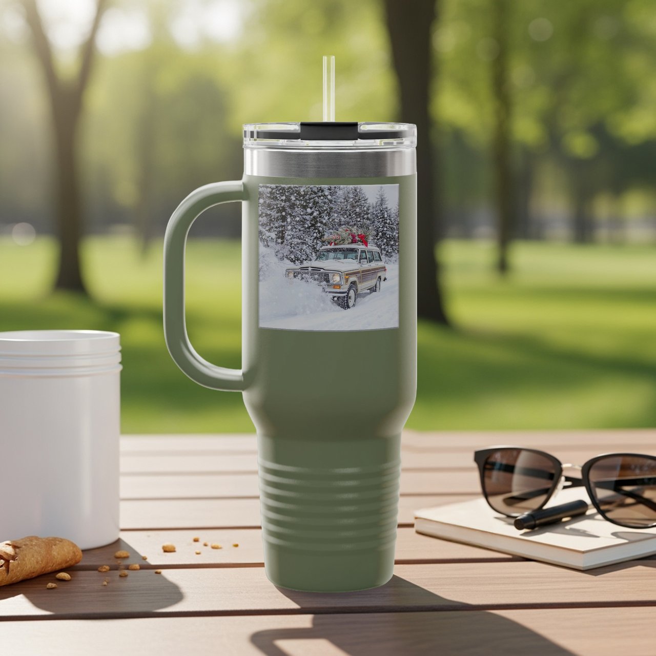 Grand Wagoneer Tumbler, The Waggy Winter Scene, Car Lover Gift, Classic Car, Vintage SUV, Christmas Tree, Snow Scene, Cars at Petralla Shop