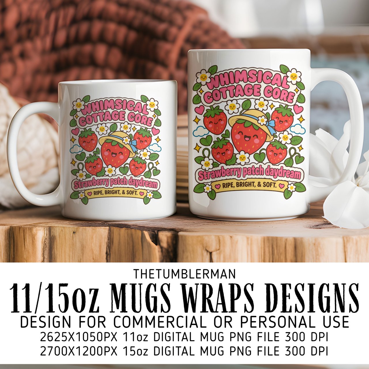 Strawberry Cottagecore Digital Mug Wrap