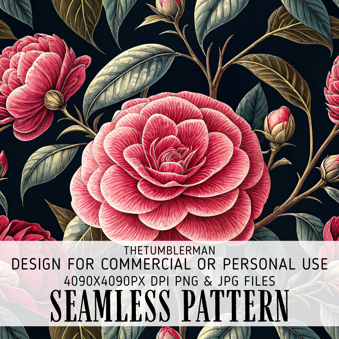 Pink Camellia Flower Tumbler Design, Digital Paper Pack, Watercolor Floral Backgrounds, Junk Journal, Scrapbooking, Printable PNG Digital