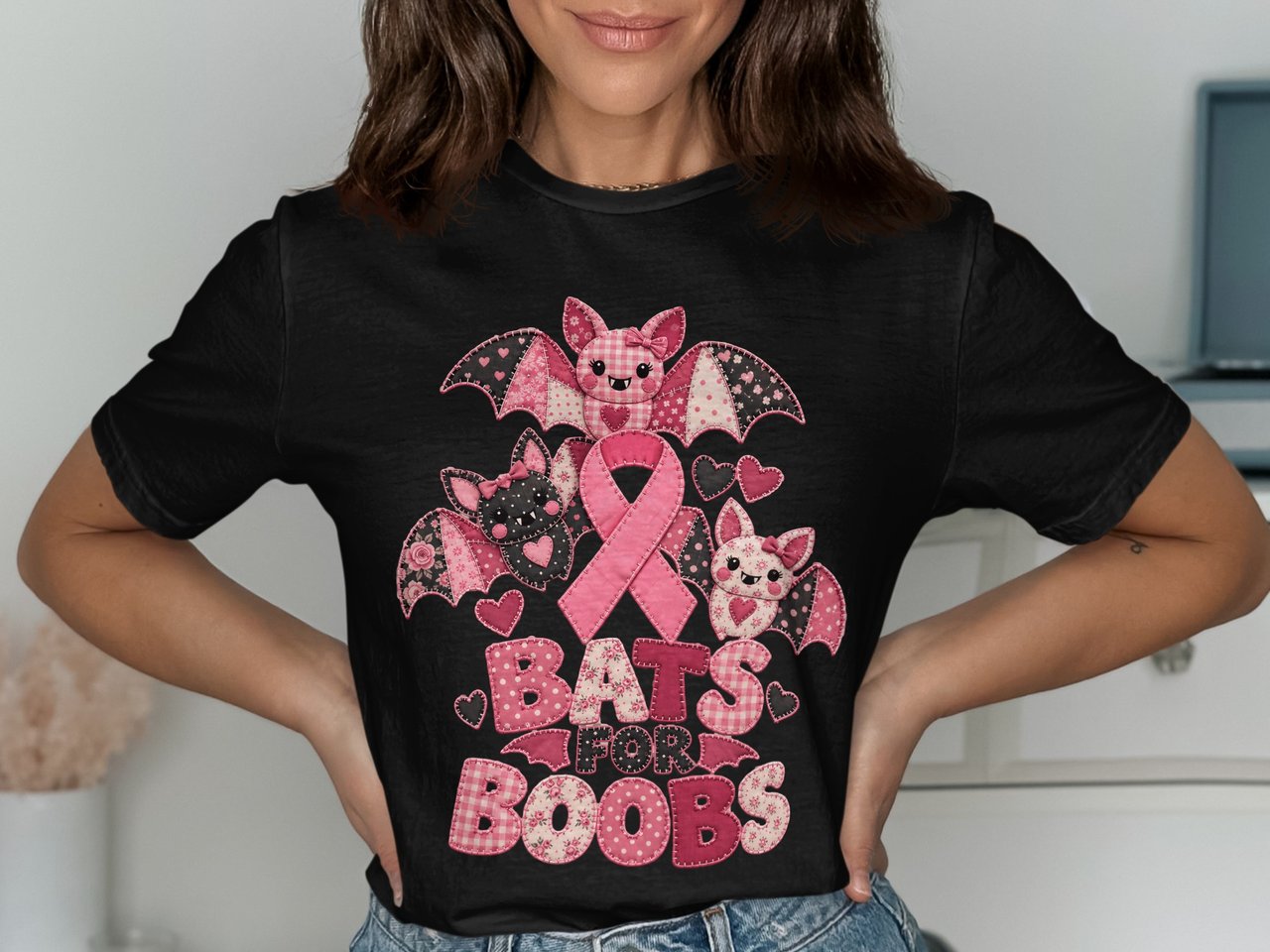 Faux Patchwork Bats For Boobs Tee