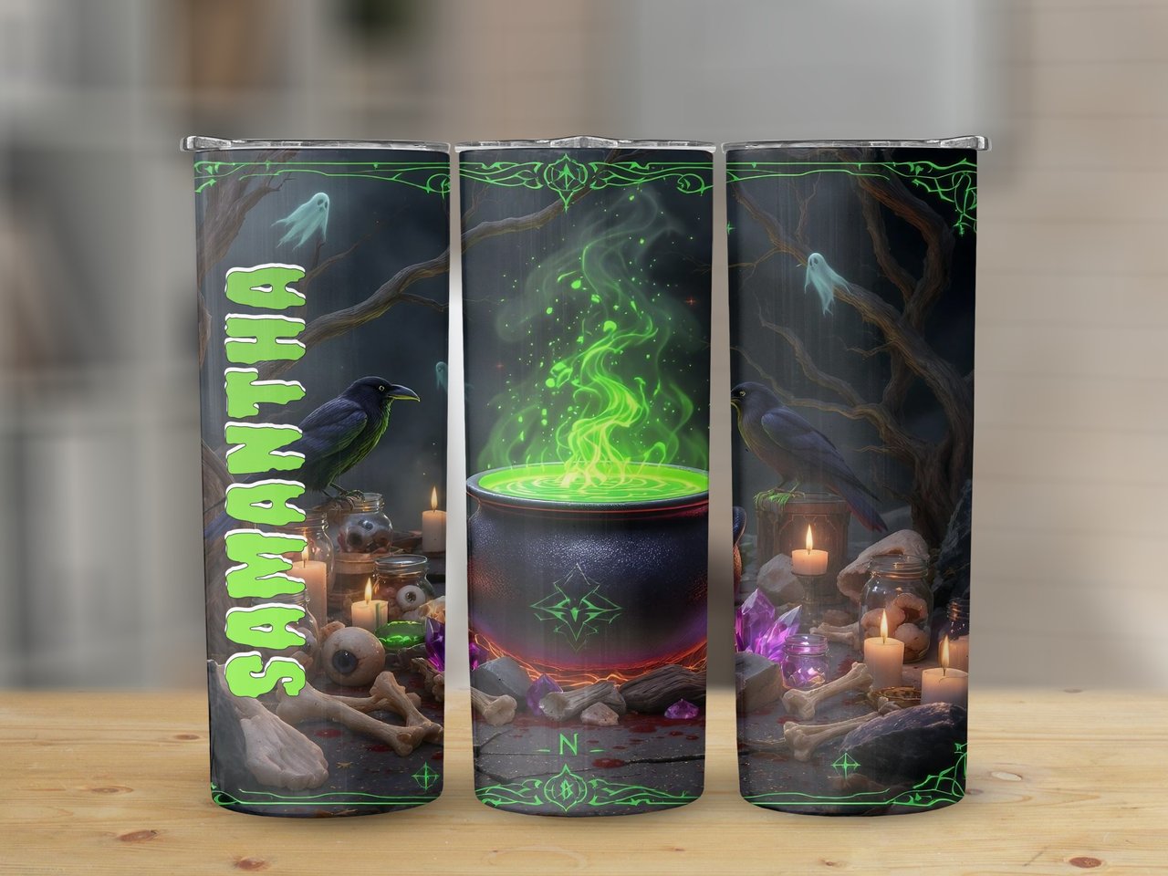 Personalized Halloween Tumbler, Cauldron Tumbler, Raven, Ghost Tumbler, Spooky Season Gift, Name Tumbler, Fall Tumbler, Witch Brew