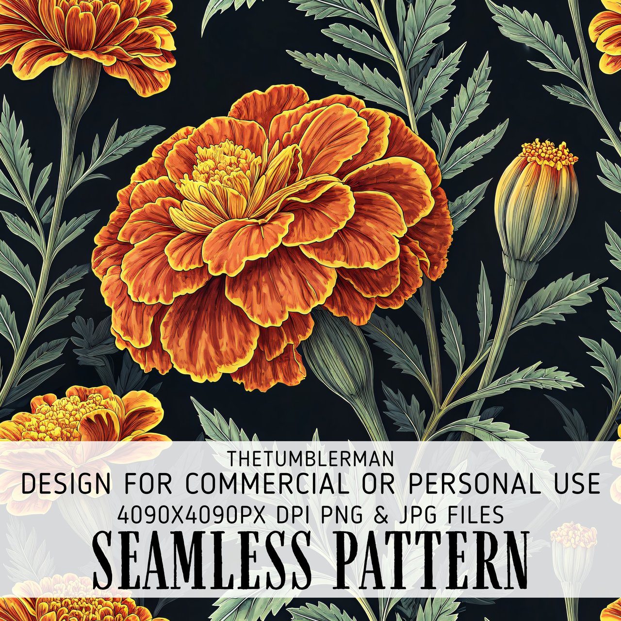 Marigold Tumbler Design, Floral Digital Papers, Watercolor Flower Backgrounds, Printable Tumbler Png, Digital Scrapbooking Paper