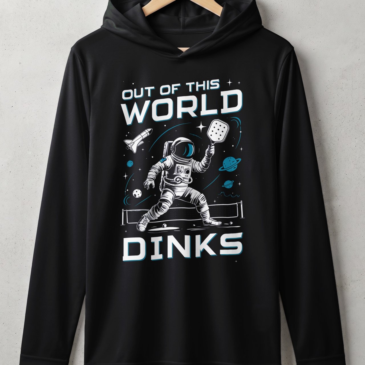 Pickleball Sport-Tek Performance Hood, Out of This World Dinks, Lightweight Hoodie