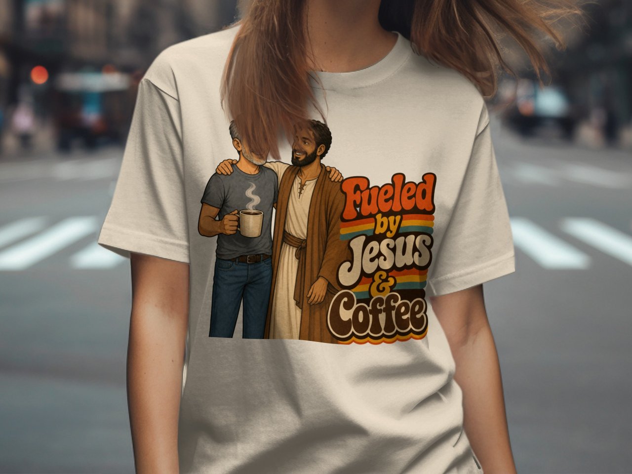 Fueled By Jesus Coffee T-Shirt, Christian Faith Shirt, Religious Retro Tee, Spiritual Coffee Lover Gift for Him, Christian Apparel