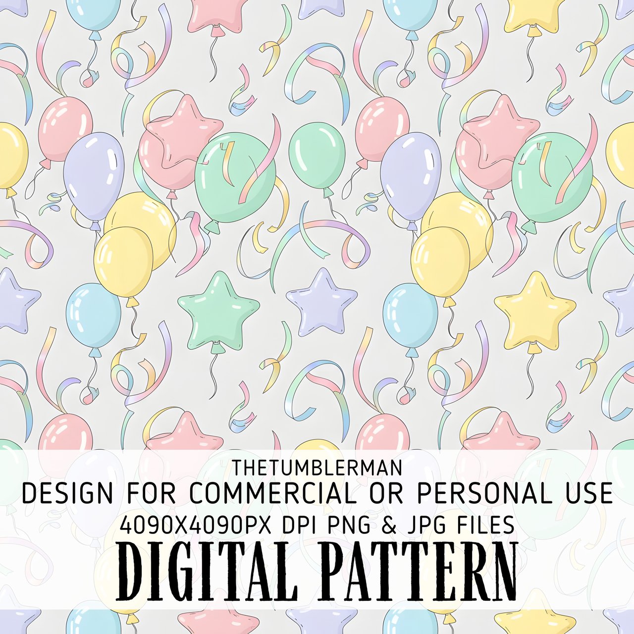 Balloon Digital Pattern, Party Balloons, Star Balloons, Digital Bundle, Celebration Pattern, Birthday Balloons, Colorful Pattern, Digital