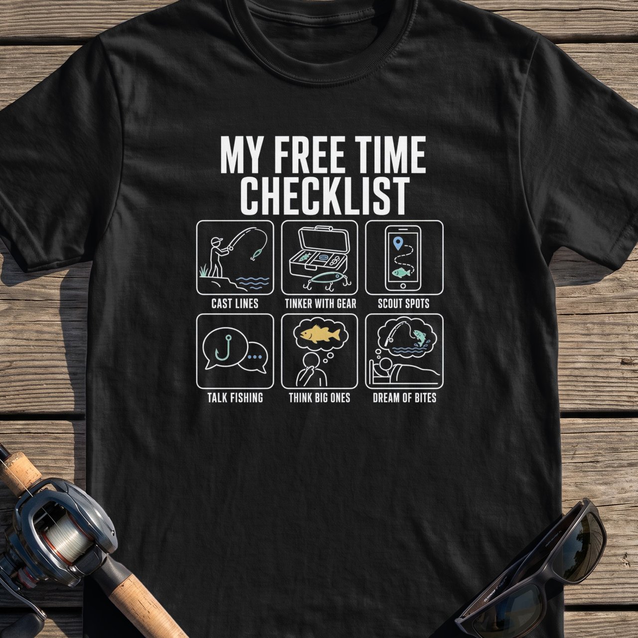 My Free Time Checklist Fishing T-Shirt