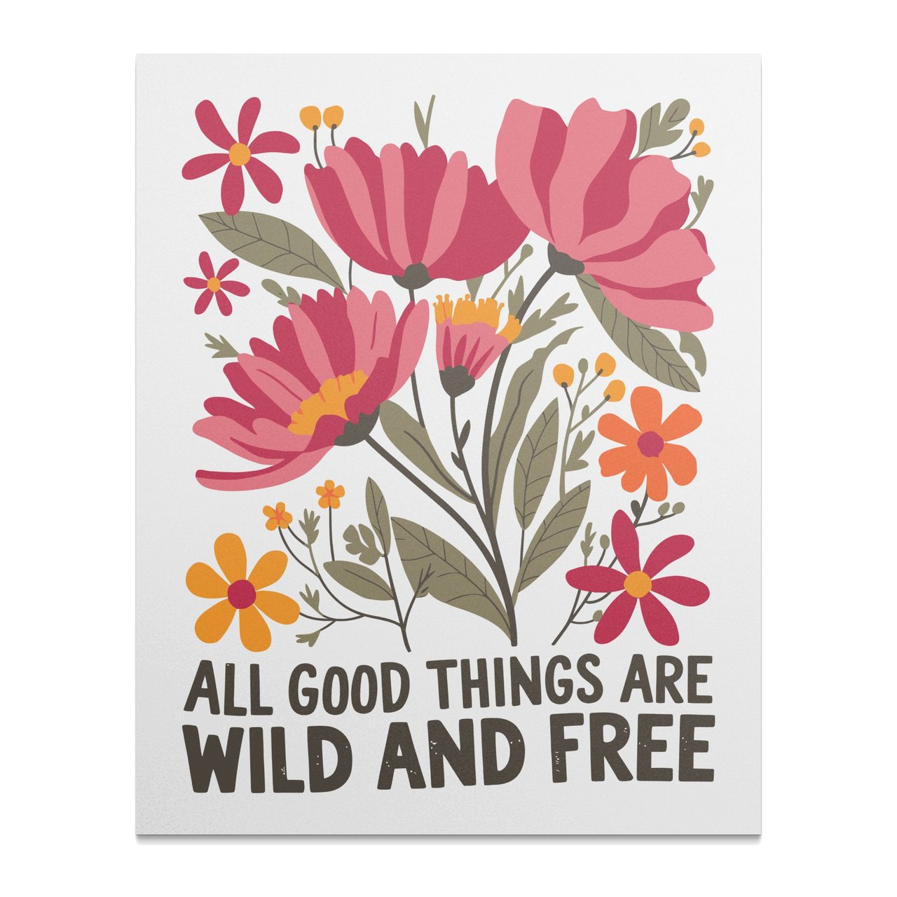 Floral Wall Art,Wild and Free Poster,Flower Power Print,Boho Home Decor,Inspirational Quote,Botanical Print,Housewarming Gift,Wall Decor