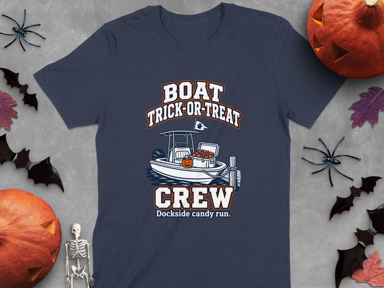 Boat Trick Or Treat Crew Dockside Candy Run Halloween Boating Graphic Crewneck Sweatshirts
