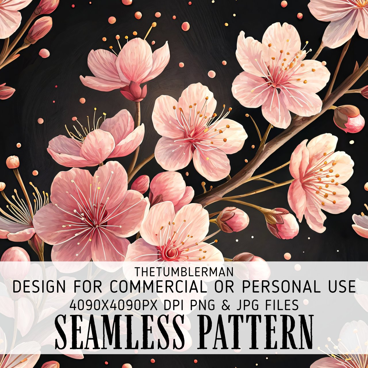Cherry Blossom Tumbler, Digital Papers, Watercolor Flowers, Floral Junk Journal, Printable Tumbler PNG, Scrapbooking Paper Designs