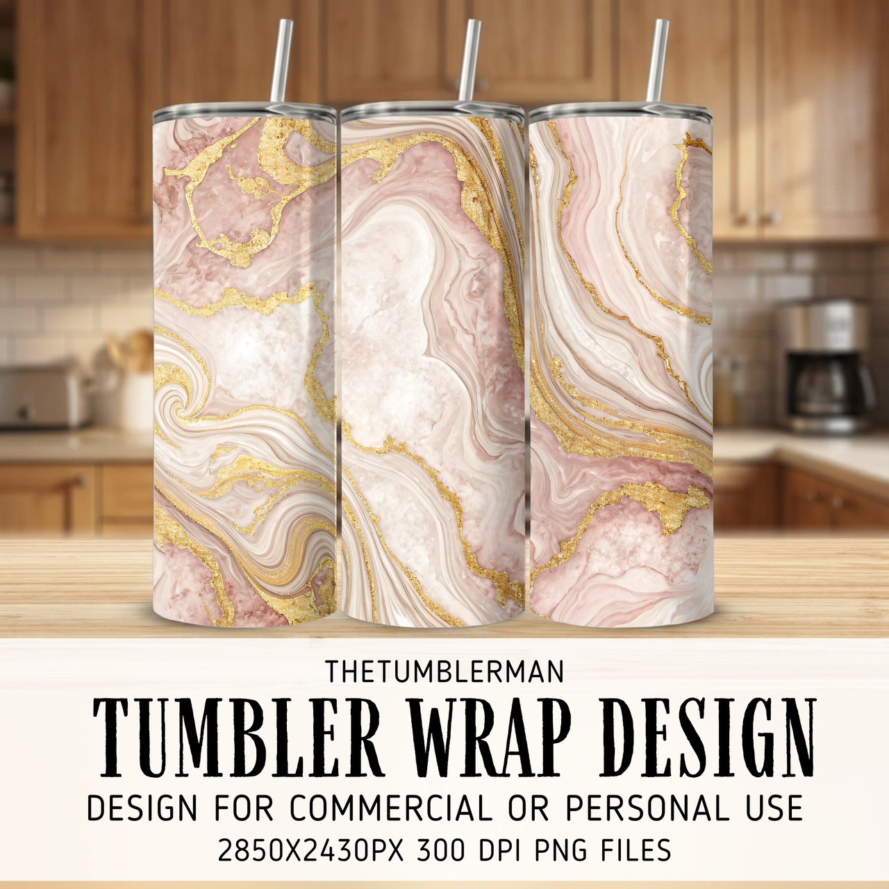 Rose Gold Marble Tumbler Wrap, Sublimation Design for 20 oz Skinny Tumbler, Straight Tapered Wrap png, Digital Download, Tumbler Design