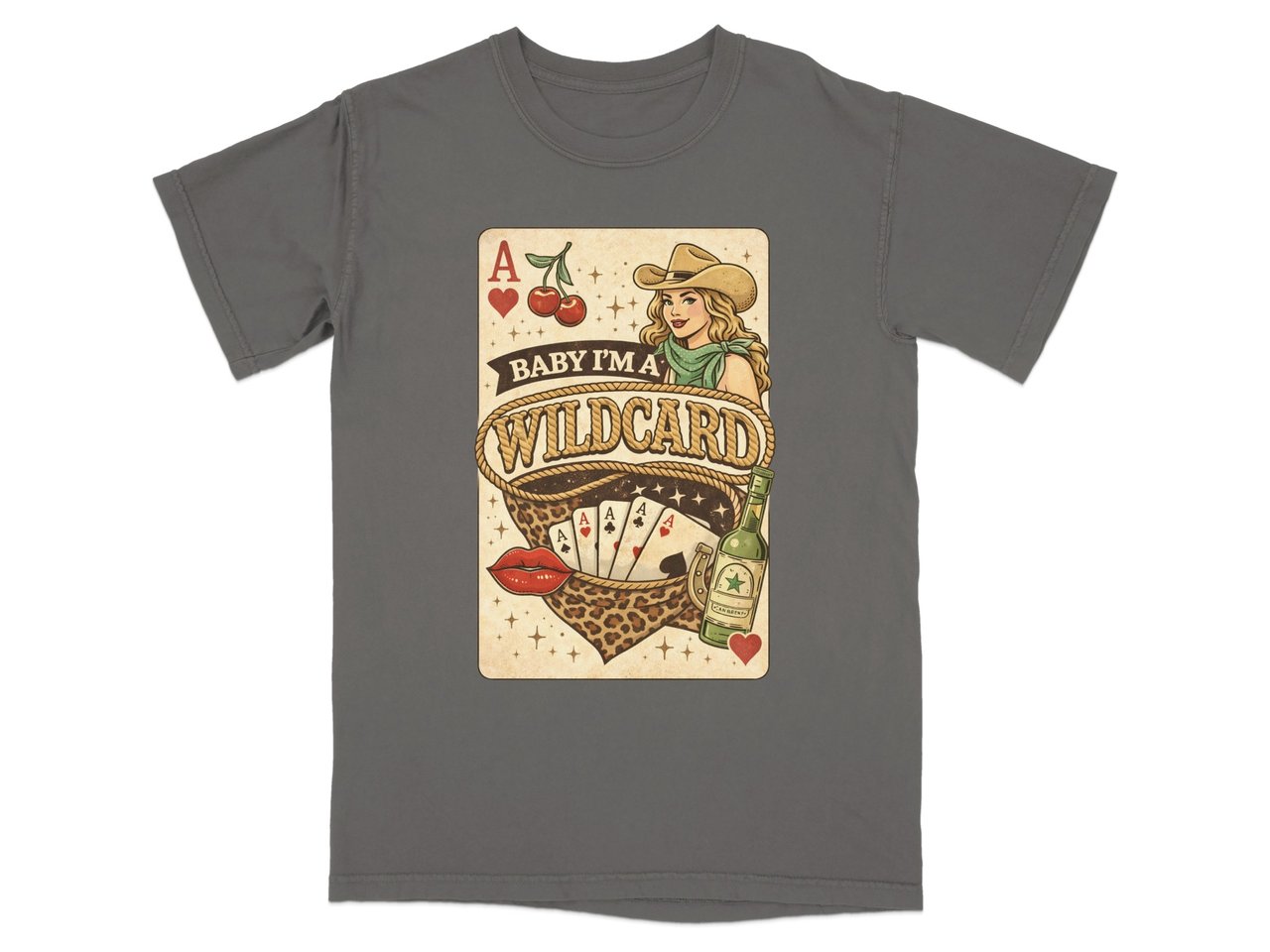 Wildcard Retro Pin-up Cowgirl T-Shirt 🍒♠️