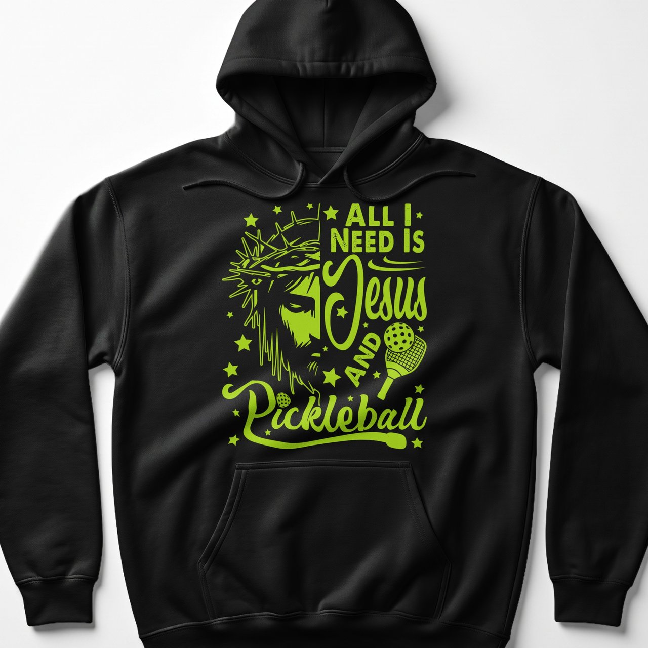 Pickleball Gildan Fleece Hoodie, All I Need Is Jesus and Pickleball Graphic, Cozy Warmup Court Pullover Sweatshirt