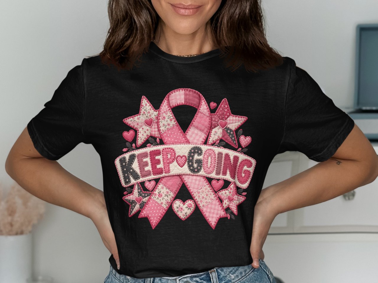 Keep Going Faux Patchwork Ribbon Tee