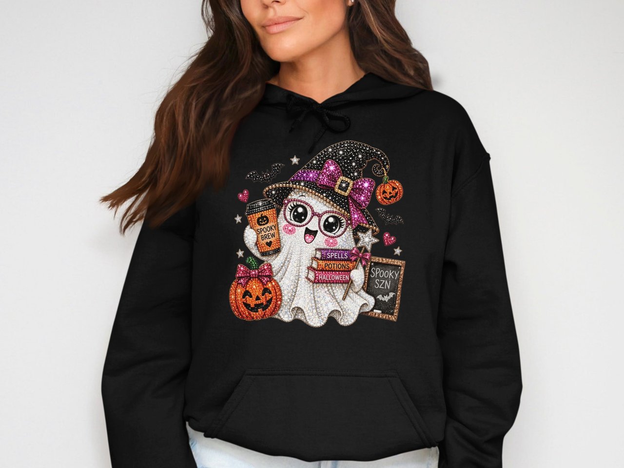 Custom Spooky Faux Rhinestone Halloween Hoodie