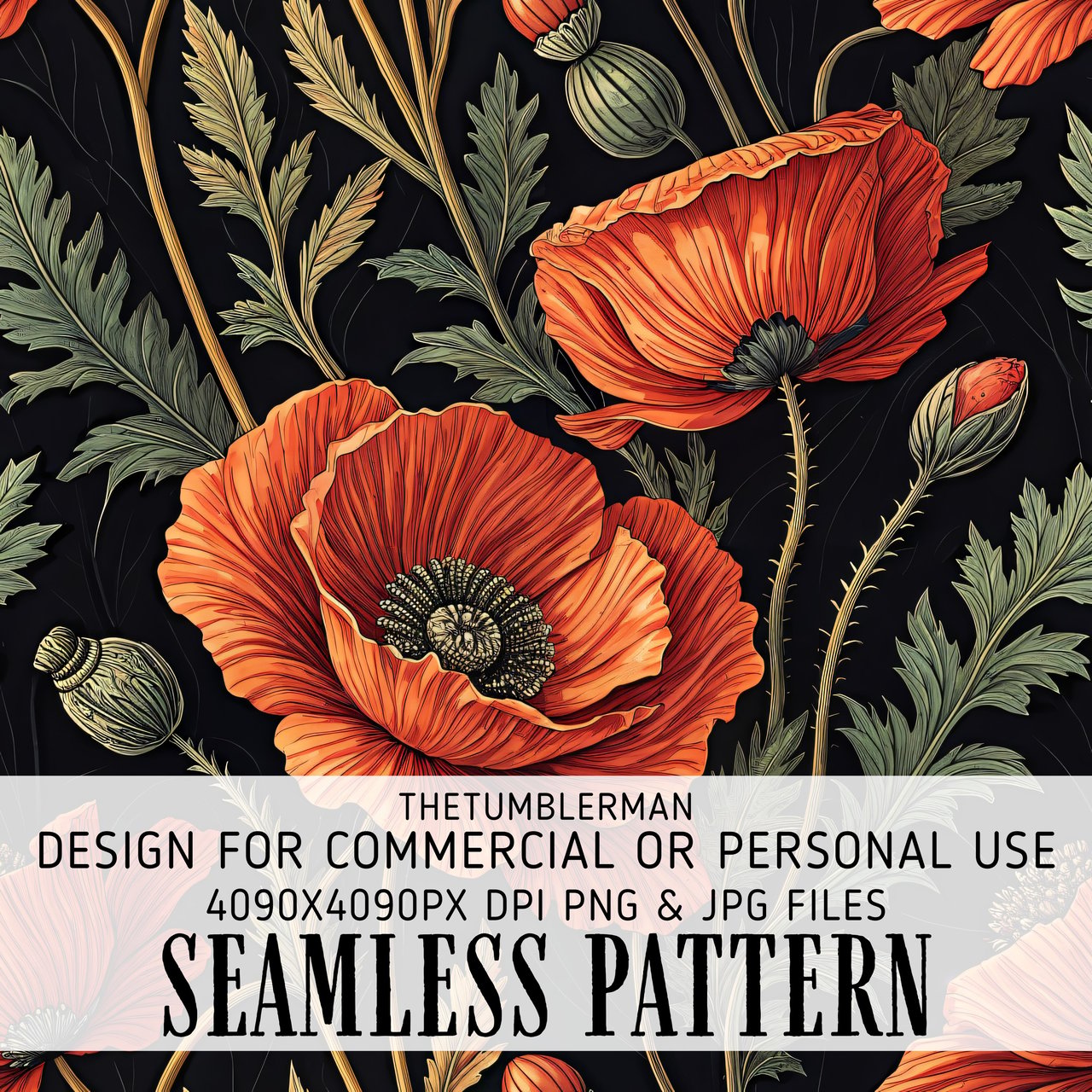 Red Poppy Tumbler Design, Floral Digital Paper, Watercolor Flowers, Tumbler Png, Junk Journal Pages, Digital Scrapbooking Paper