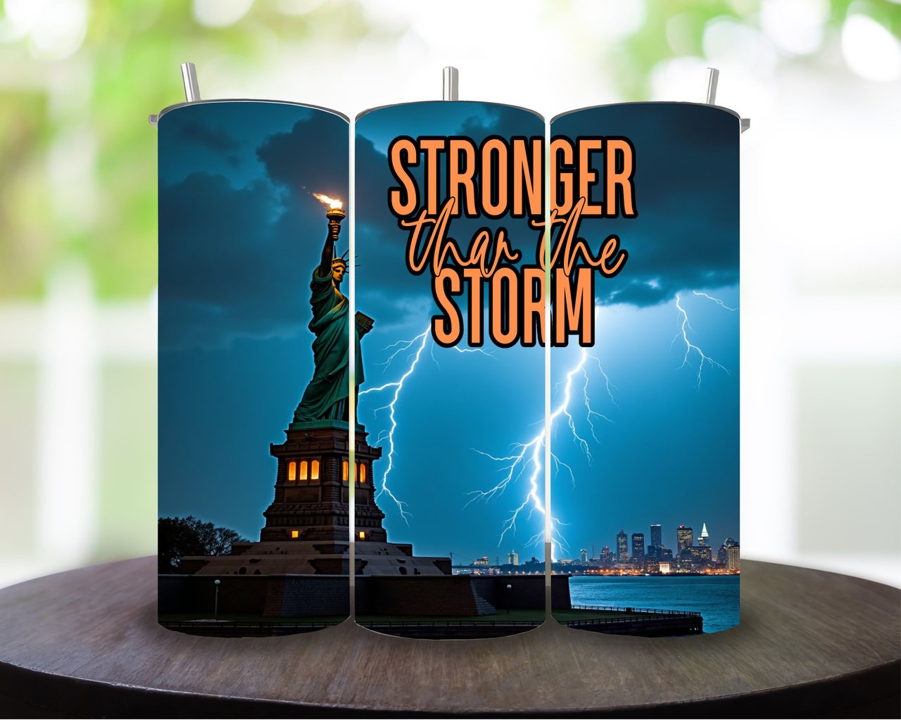 Statue of Liberty Tumbler, Stronger Than The Storm 20oz Tumbler Wrap, Patriotic Liberty Design, Liberty Tumbler, Lightning Tumbler
