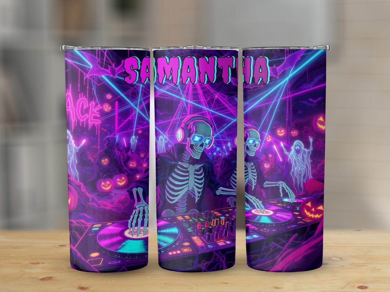 Personalized Halloween Tumbler, DJ Skeleton Tumbler, Halloween Party Gift, Custom Name Tumbler, Spooky Season Tumbler