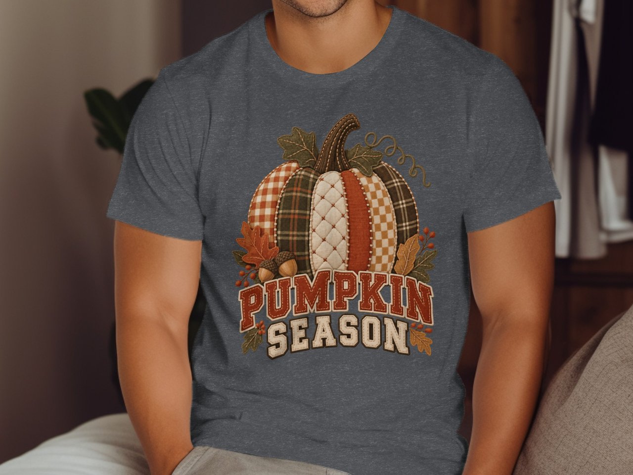 Pumpkin Season Tee or Sweatshirt, Faux Patchwork Design