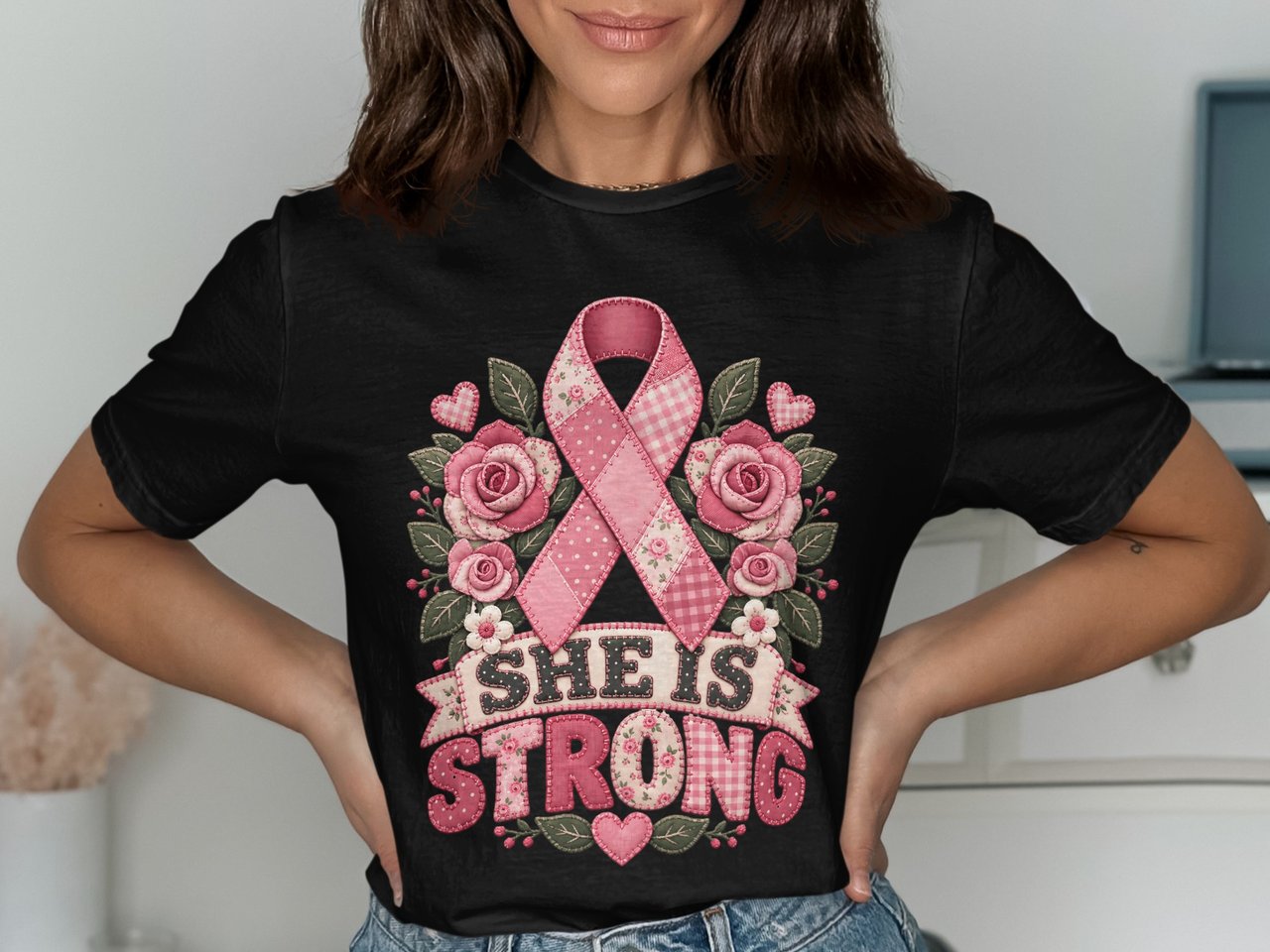 She Is Strong Faux Patchwork Tee