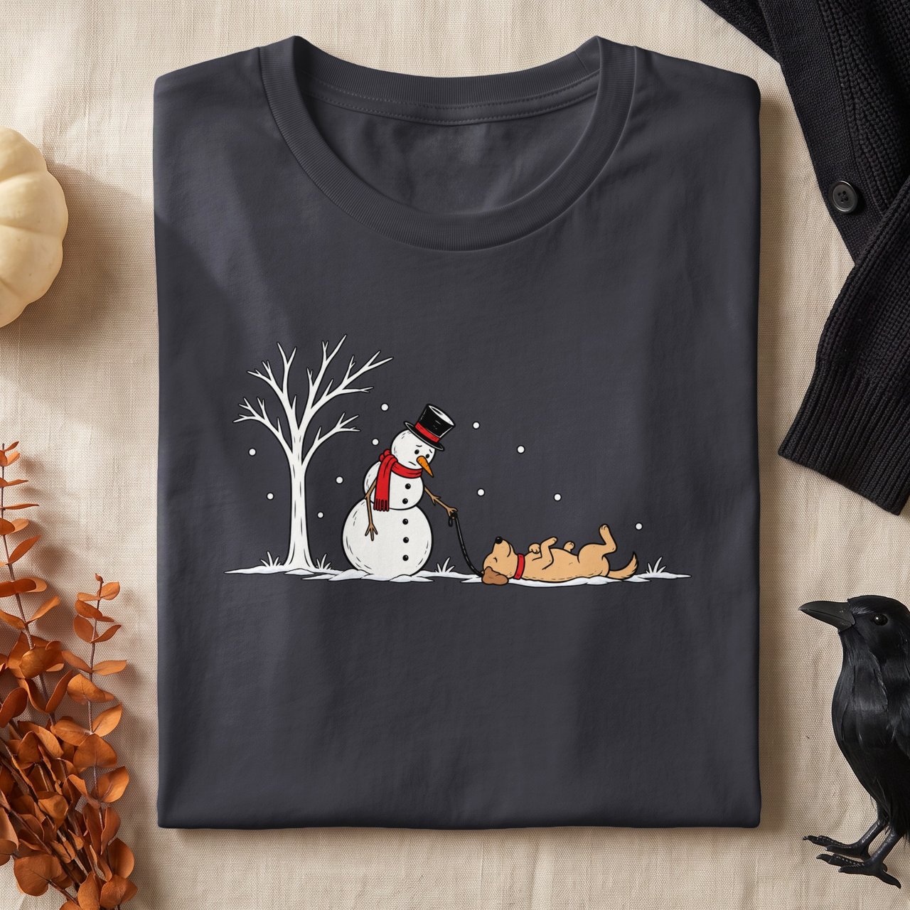 Snowman Walking Stubborn Dog Tee