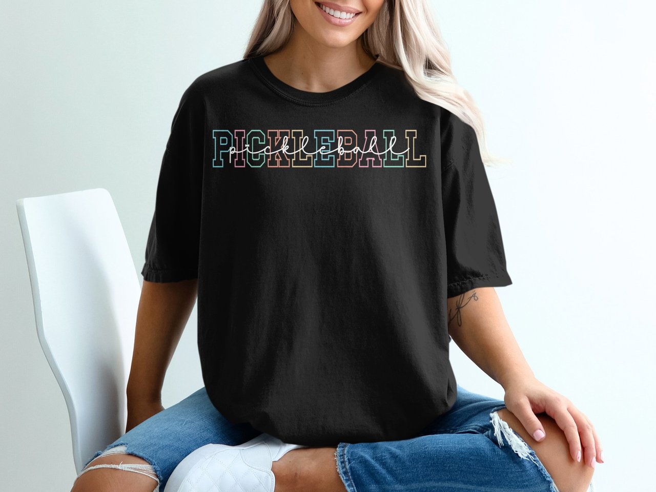 Pickleball Comfort Colors Shirt, PICKLEBALL pickleball Pastel Varsity Lettering, Vintage Graphic Tee