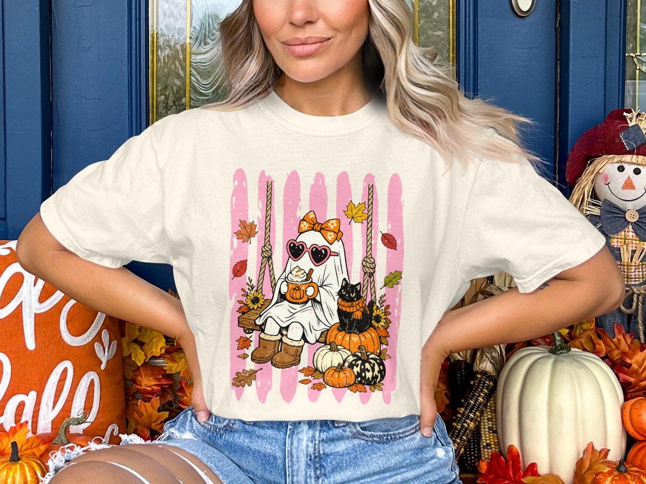 Spooky Cute Ghost Pumpkin Spice Cat Halloween Sweatshirt, Fall Cozy PSL Hoodie, Autumn Vibes Tee Shirt