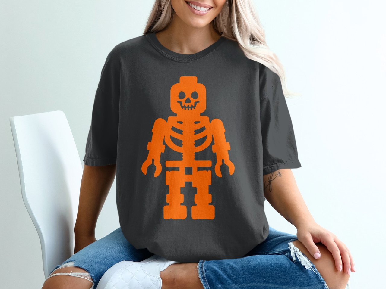 Block Skeleton Halloween Graphic Tee