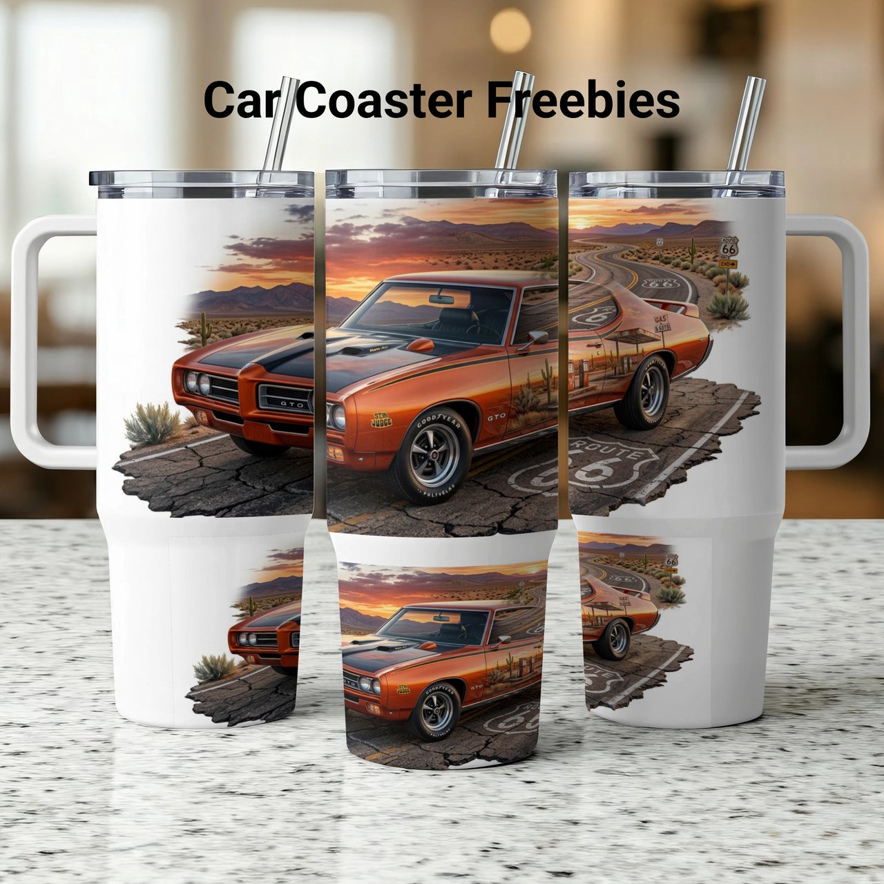 40oz Tumbler Wrap Pontiac GTO Sublimation Design, Classic Muscle Car Digital Download, Route 66 Desert Road Trip Tumbler PNG Gift