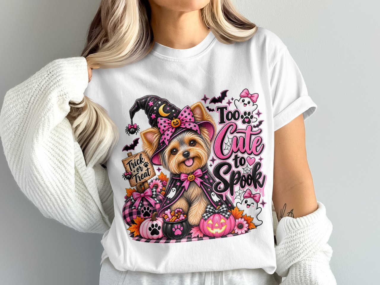 Pink Halloween Yorkie PNG Digital Download