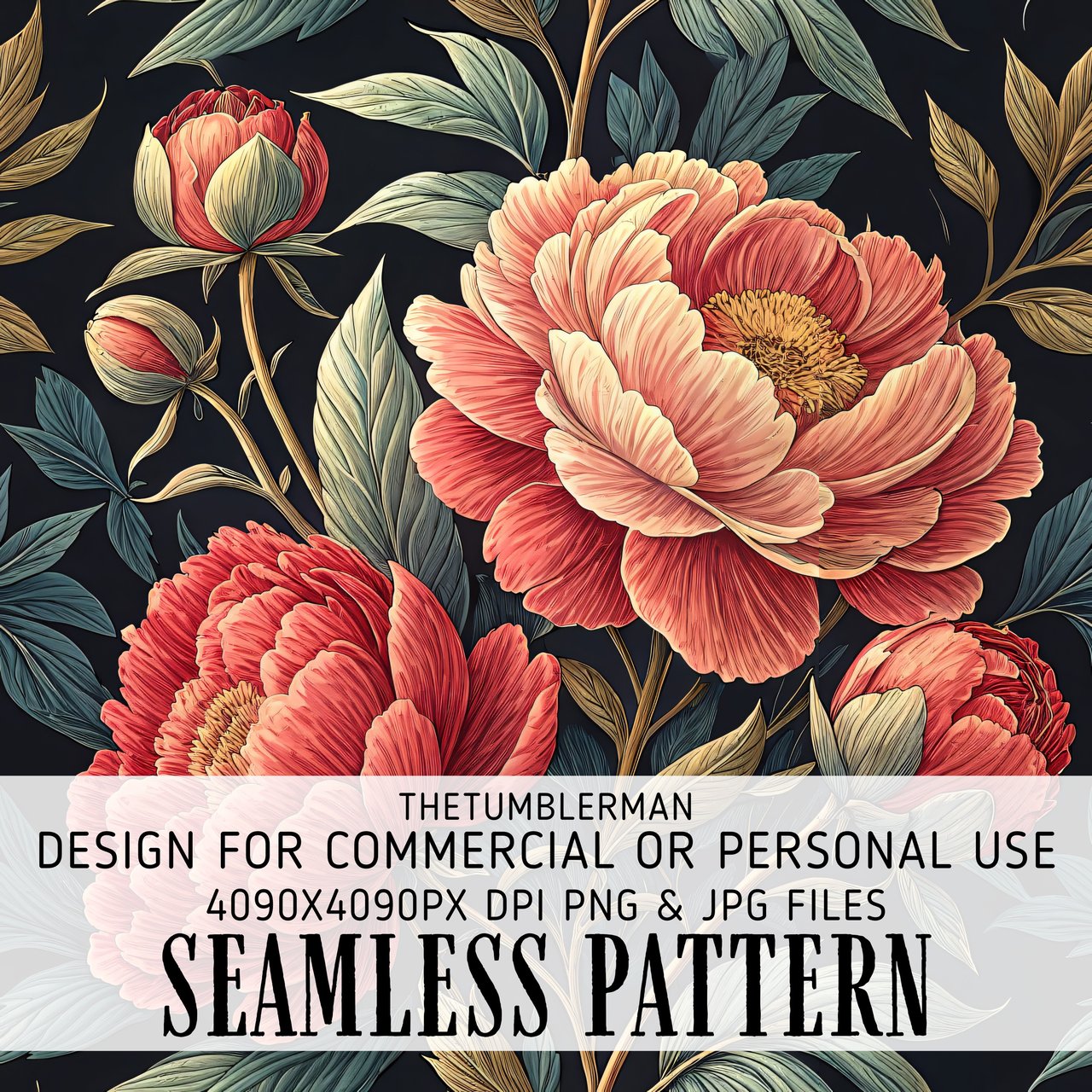 Peony Floral Tumbler Design, Watercolor Flower Digital Papers, Junk Journal Pages, Printable Tumbler Png, Digital Scrapbooking Paper