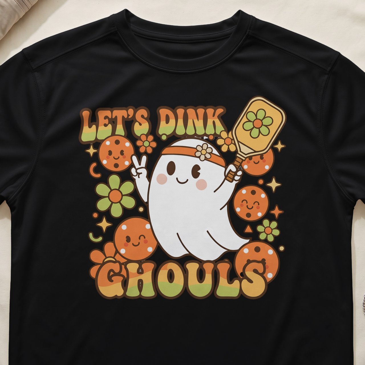 Pickleball Sport-Tek Performance Tee, Let's Dink Ghouls, Spooky Retro Fall Open Play Court Apparel