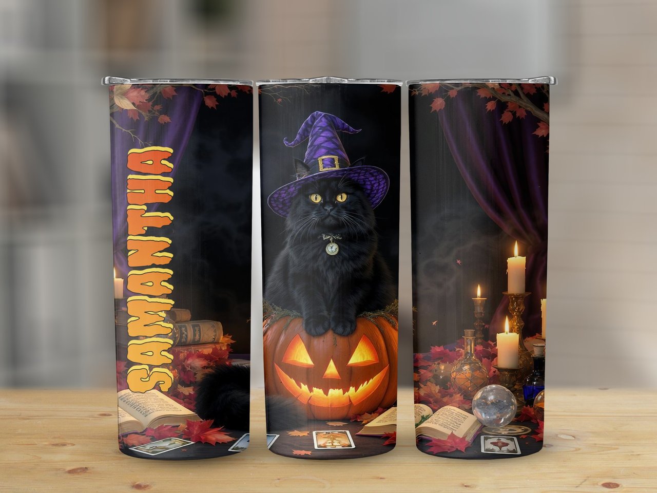 Personalized Halloween Tumbler, Black Cat Witch Tumbler, Witch Cat, Halloween Cat Name Tumbler, Cute Tumbler, Black Cat Tumbler