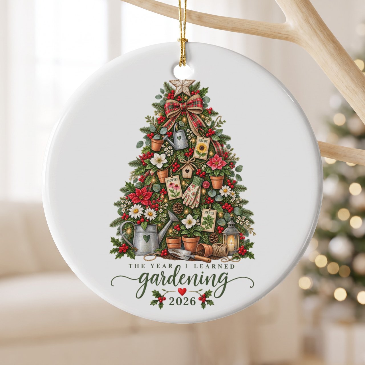 Gardener Christmas Ornament 2026, The Year I Learned Gardening Keepsake, Cottagecore Botanical Tree Decor, Plant Lover Holiday Gift