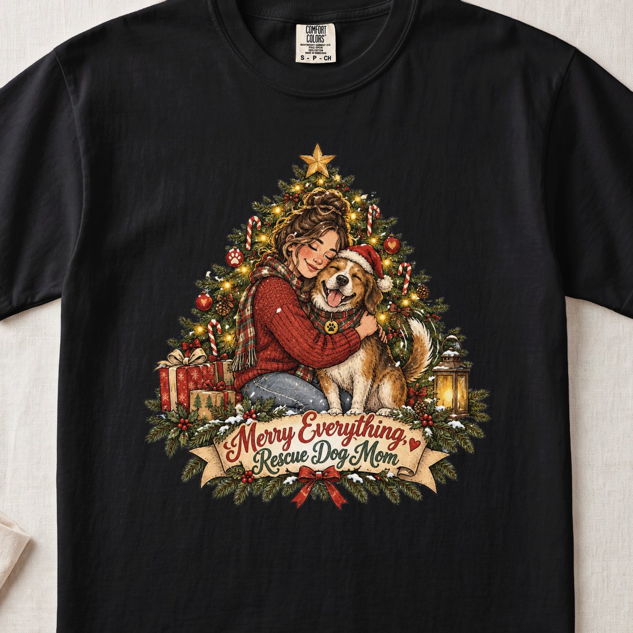 Merry Everything Rescue Dog Mom Shirt – Christmas Hug Tee