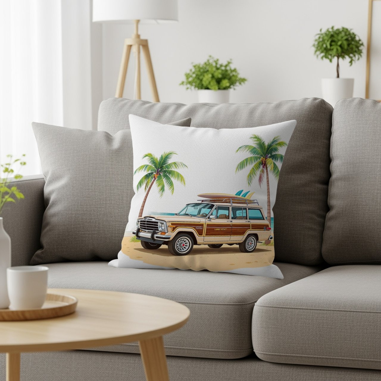 Waggy Pillows, Grand Wagoneer Pillow Cases, Car Gift, Palm Tree Decor, Beach Lover Throw Pillow, SUV Art Pillow Cover, Waggy Gift Idea