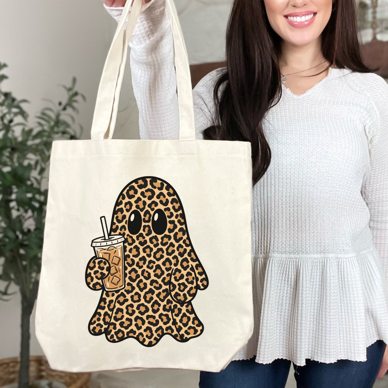Leopard Ghost Iced Coffee Tote Bag