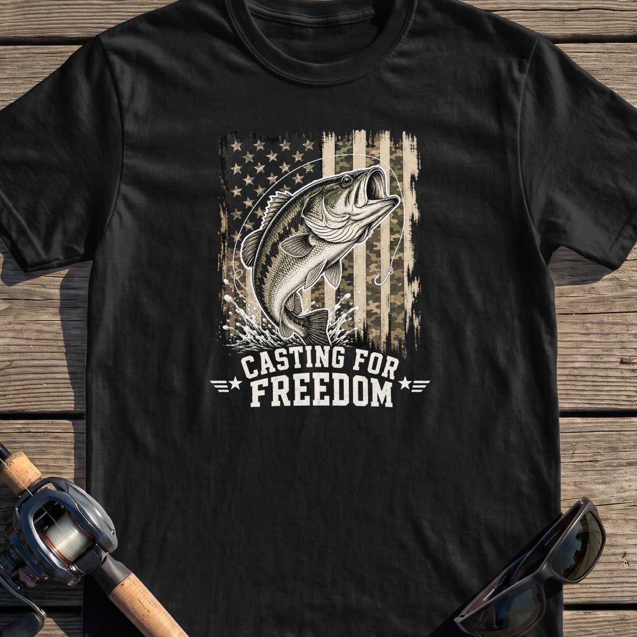 Casting for Freedom Bass Fishing T-Shirt