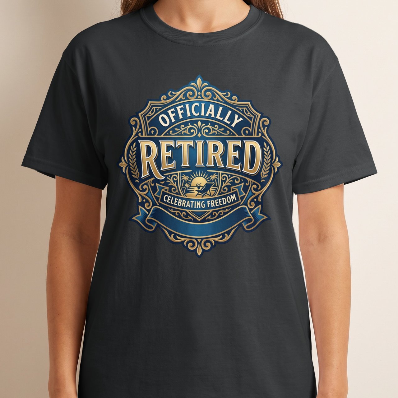 Officially Retired T-Shirt, Faux Gold Print Retirement Gift for Men, Celebrating Freedom Tee, Vintage Retirement Party Shirt