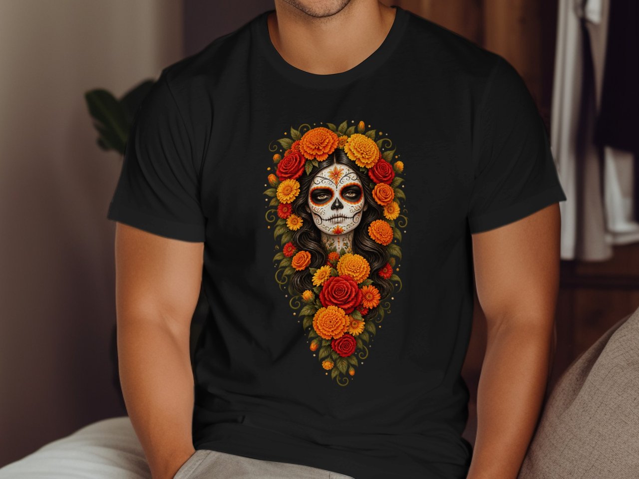 Floral Sugar Skull Catrina Tee or Sweatshirt