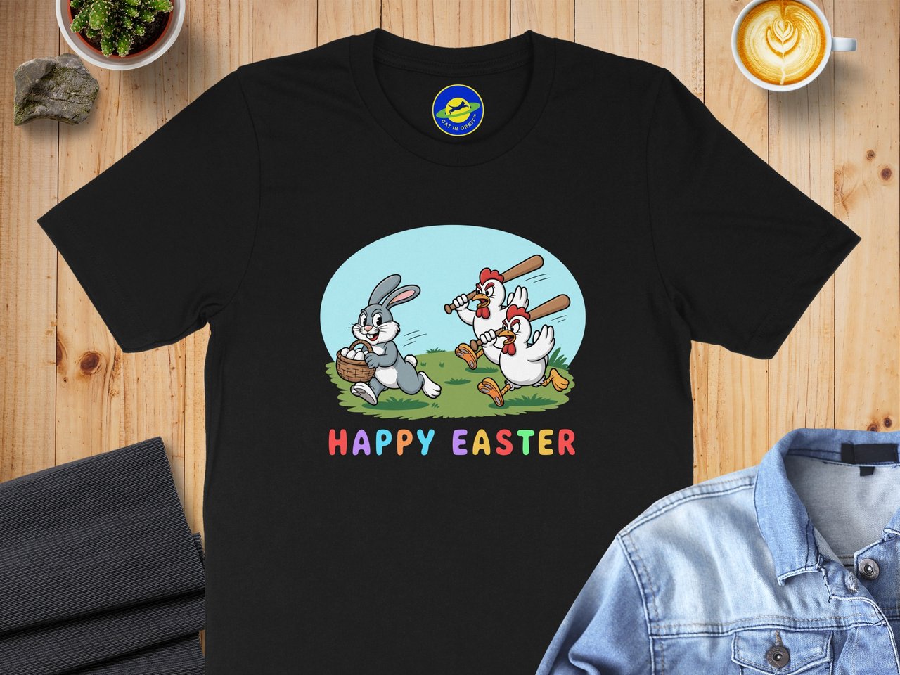 Happy Easter Bunny and Chicken Cartoon T-Shirt, Fun Easter Egg Hunt Tee, Spring Festival Family Apparel, Kids and Adults