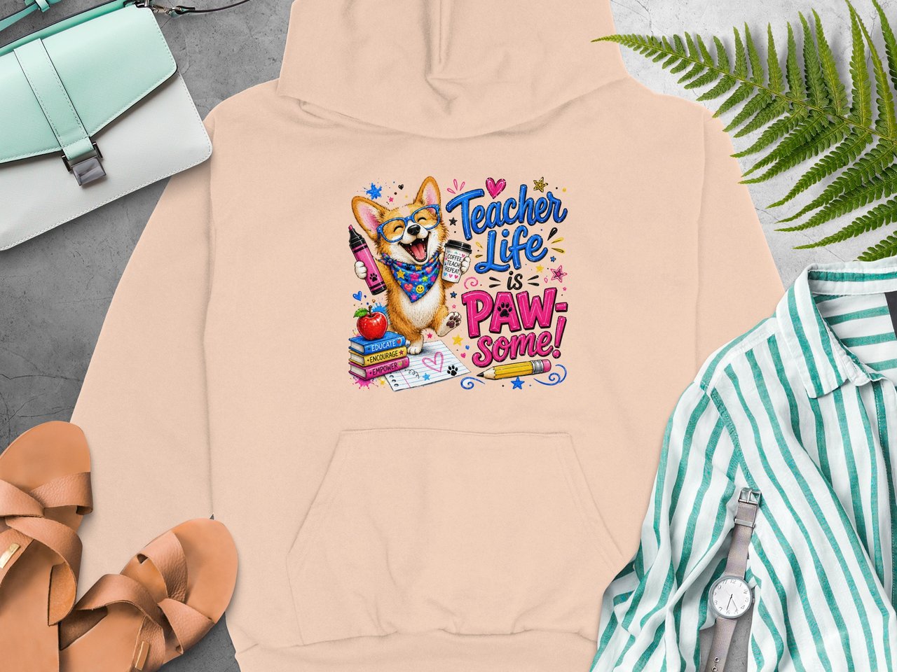Pawsome Teacher Life Corgi Graphic T-Shirt