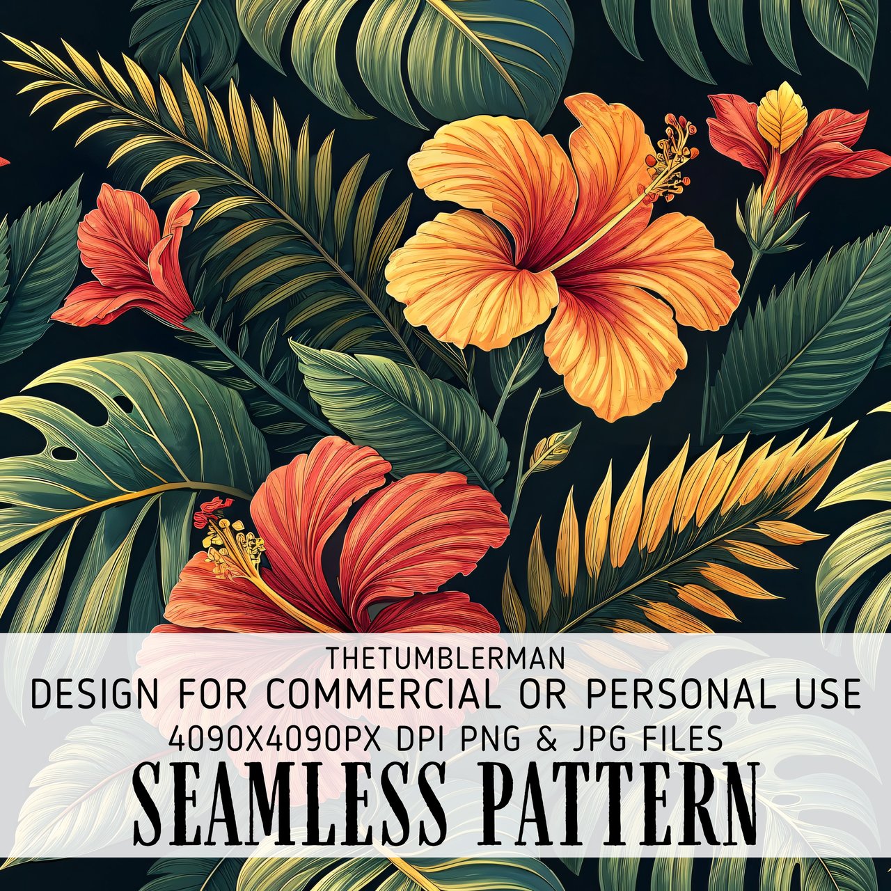 Tropical Flowers Tumbler Design, Digital Paper, Hibiscus Flower Tumbler, Watercolor Floral Junk Journal, Digital Scrapbook Paper, PNG