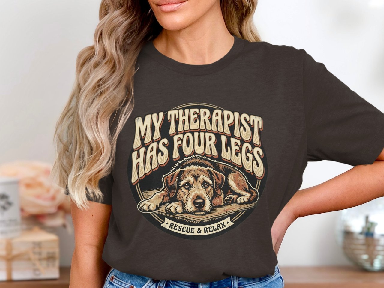 My Therapist Has Four Legs Dog Lover T-Shirt, Rescue Dog Parent Gift, Retro Pet Owner Tee, Animal Lover Shirt