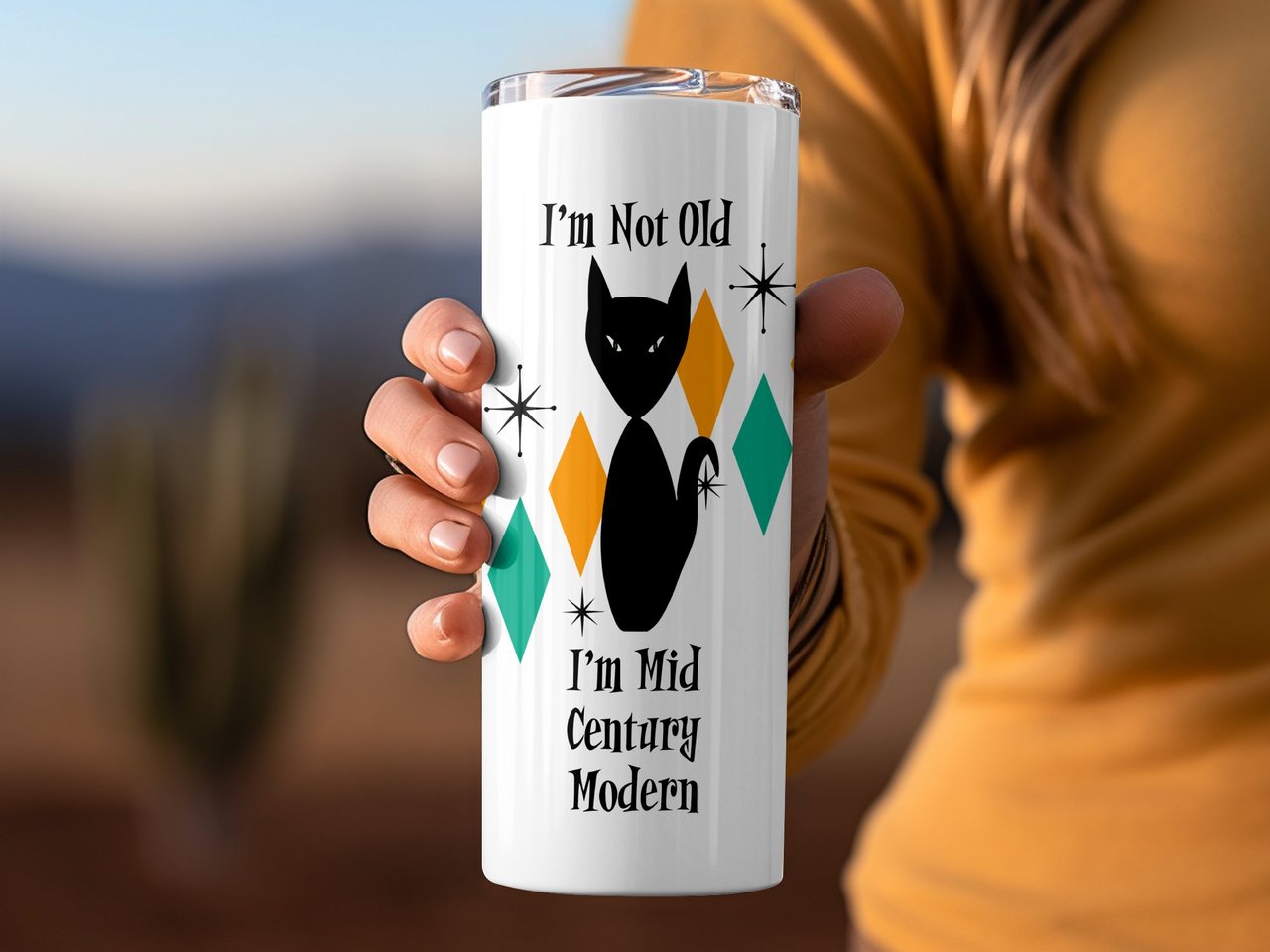 Mid Century Modern Cat Retro Tumbler Design, I'm Not Old I'm Mid Century Modern Graphic Tee, Vintage Style, Fun Cat Lover Gift