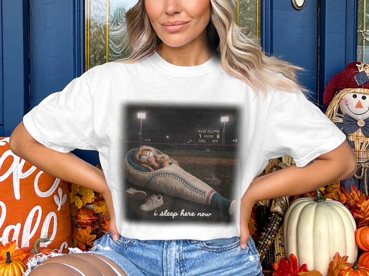 Baseball Fan Sleep Here Now T-Shirt, Funny Baseball Bat Sleeping Bag Shirt, Game Day Apparel Gift