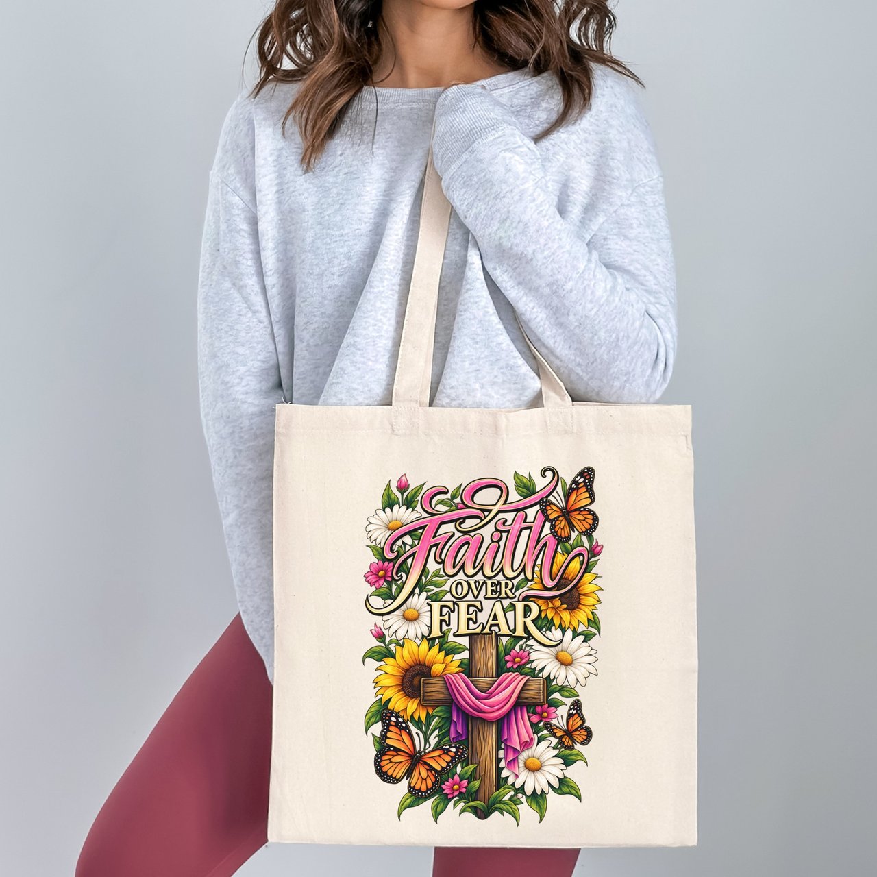 Faith Over Fear Floral Tote Bag