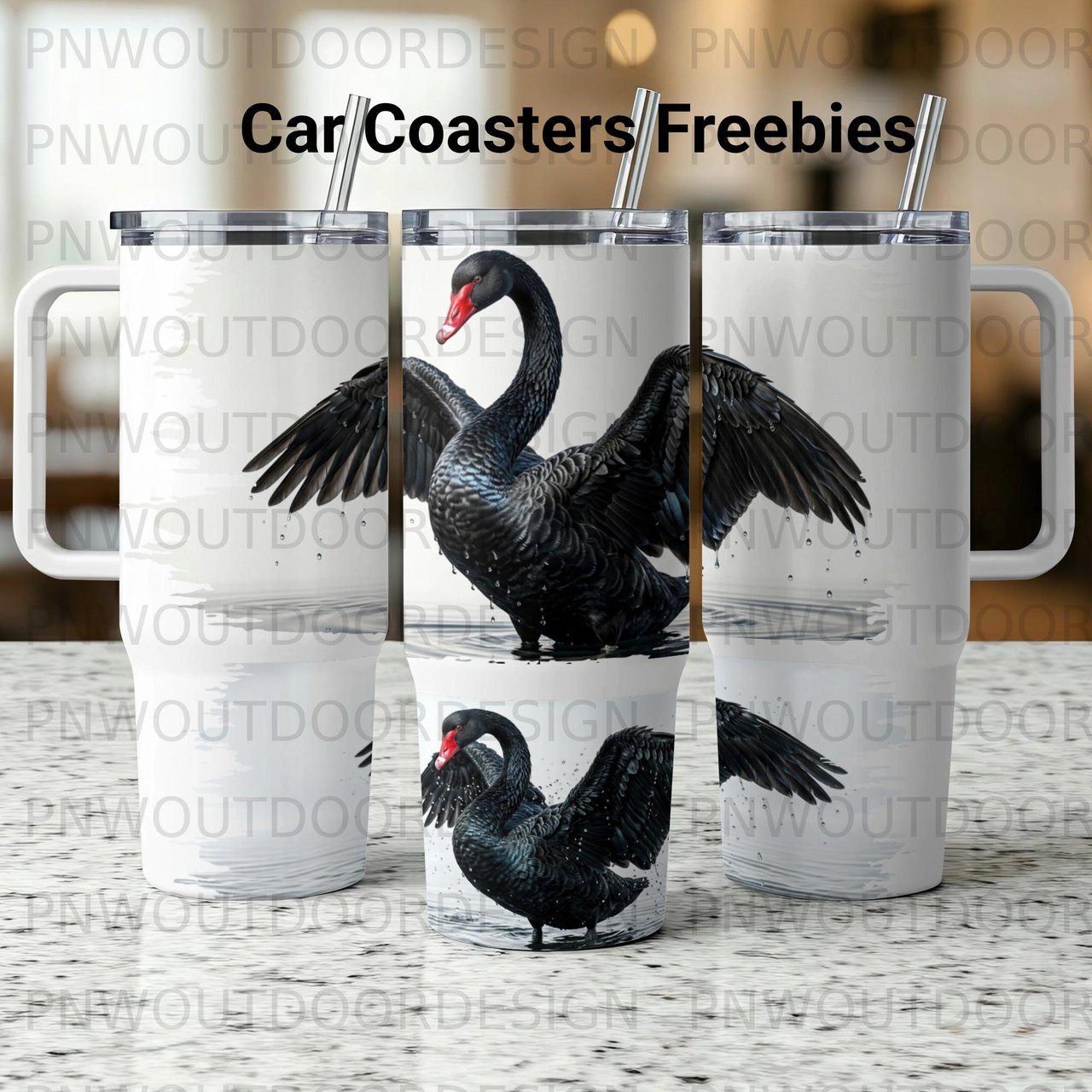 Black Swan 40oz Tumbler Wrap PNG Digital Sublimation Design with Free Car Coaster, Gothic Bird Tumbler Template Download