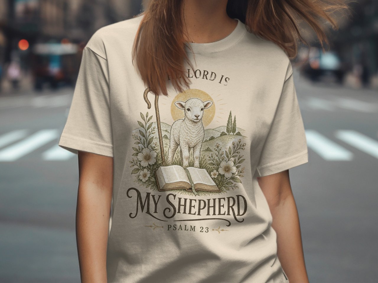 The Lord Is My Shepherd Psalm 23 T-Shirt, Christian Faith Apparel, Lamb of God Religious Verse Tee, Inspirational Gift for Her