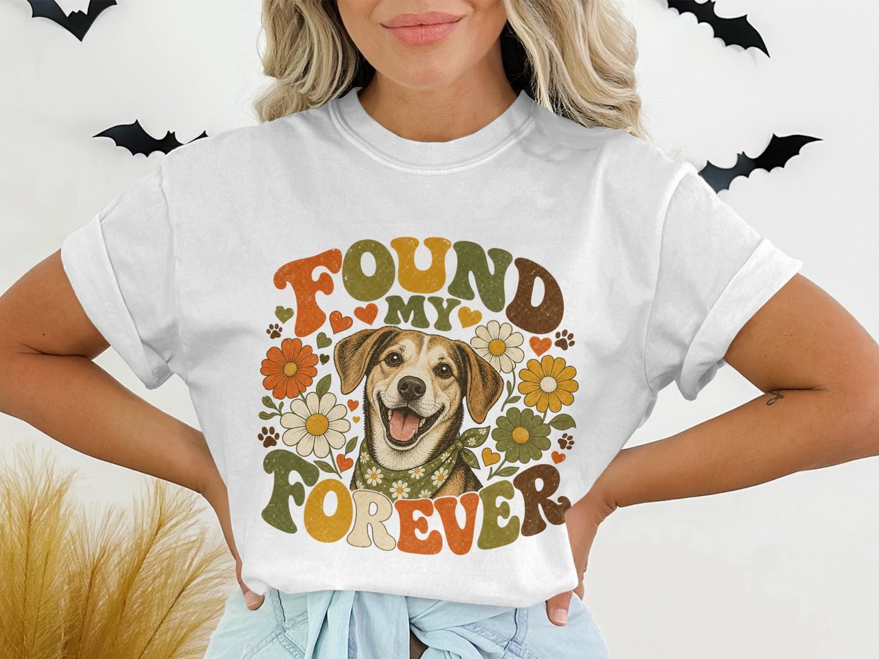 Found My Forever Dog T-Shirt, Retro Adopt Don't Shop Tee, Vintage Happy Dog Lover Shirt, Groovy Pet Mom Gift, Beagle Rescue Dog Owner Gift