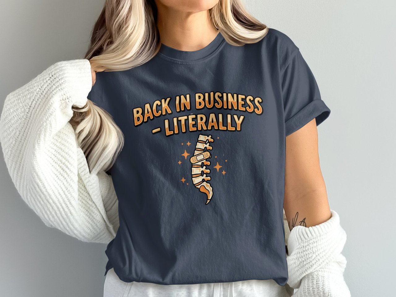 Spinal Surgery Recovery T-Shirt: Back In Business Literally Band-Aid Spine